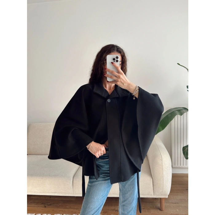 Kuşaklı Kaşe Panço - SİYAH