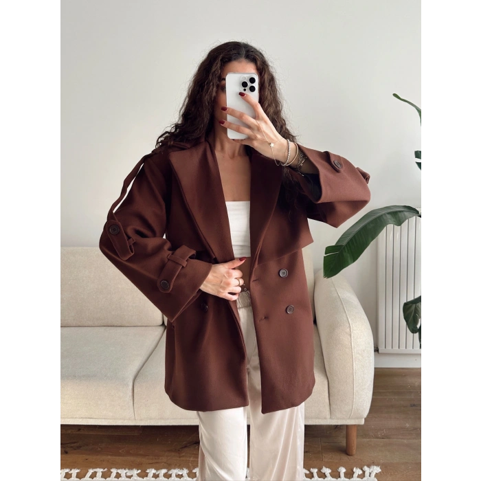 Kuşaklı Kaşe Trençkot - KAHVE