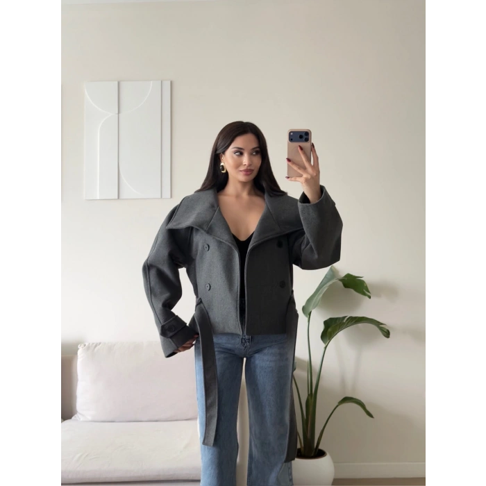 Mia Oversize Kaşe Ceket - ANTRASİT