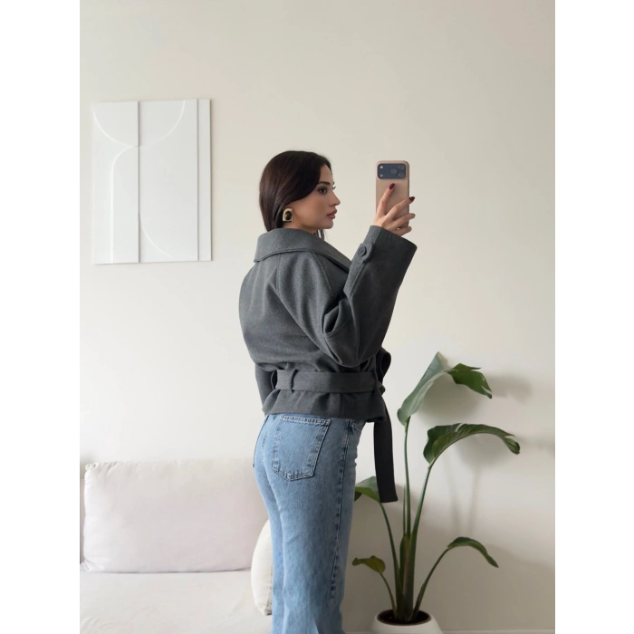 Mia Oversize Kaşe Ceket - ANTRASİT