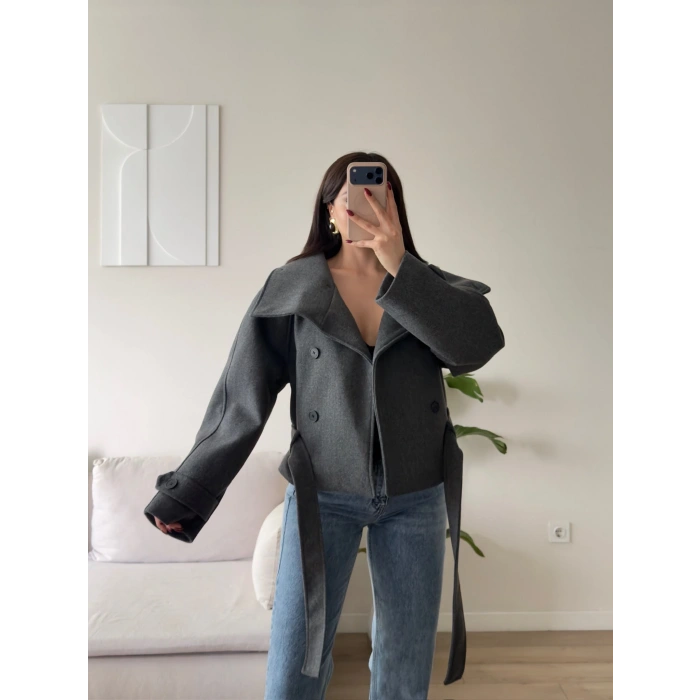 Mia Oversize Kaşe Ceket - ANTRASİT