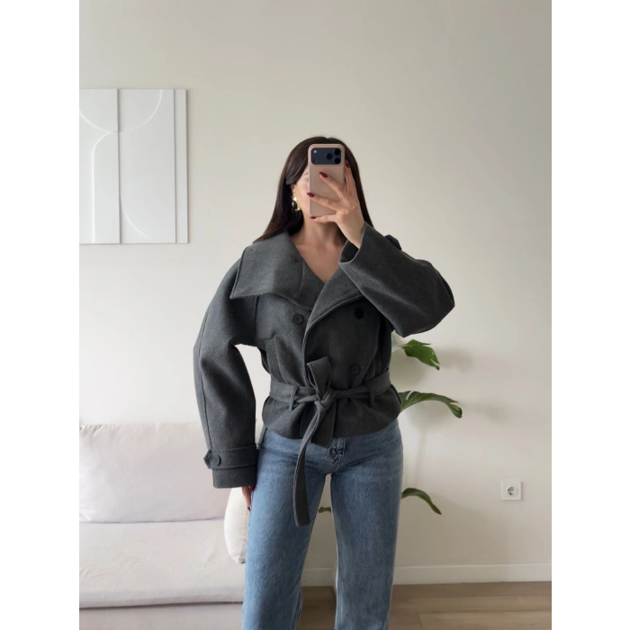 Mia Oversize Kaşe Ceket - ANTRASİT