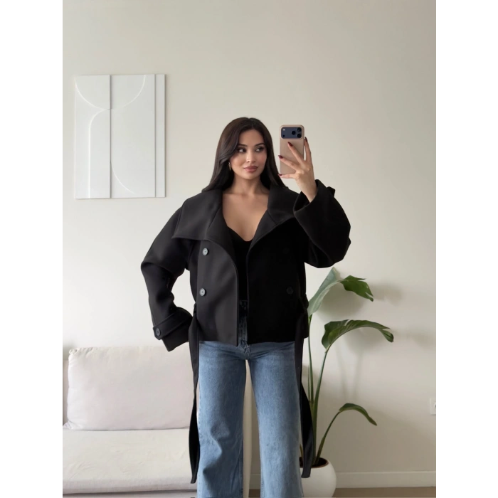 Mia Oversize Kaşe Ceket- SİYAH