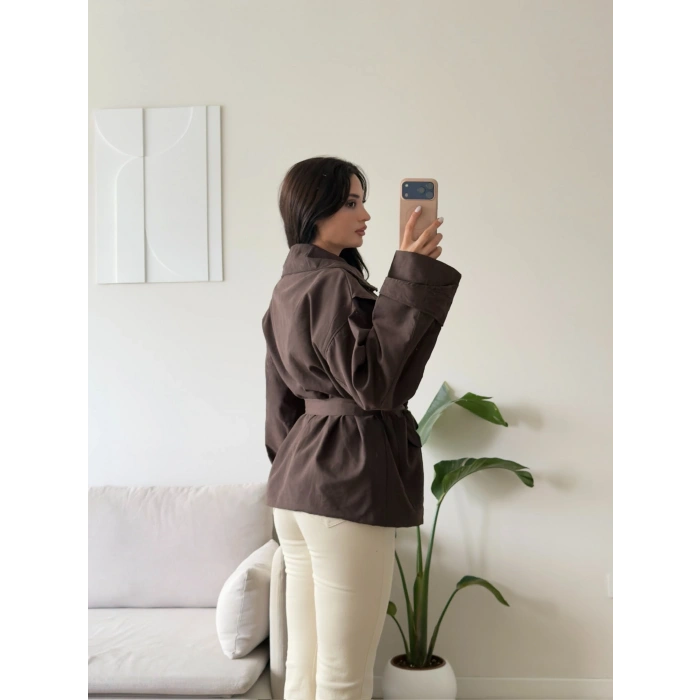 Kuşaklı Oversize Trenç - KAHVE
