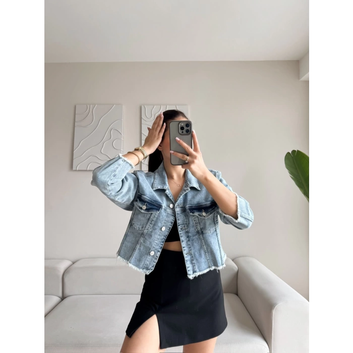Lazer Kesim Denim Ceket