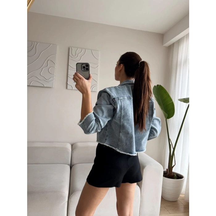 Lazer Kesim Denim Ceket
