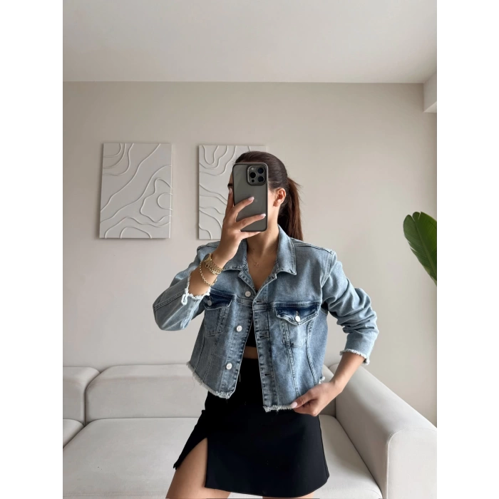 Lazer Kesim Denim Ceket