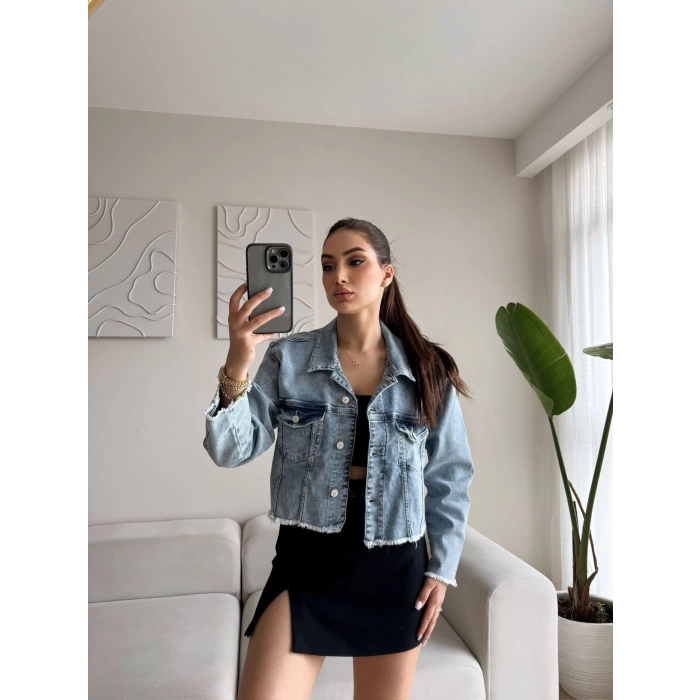 Lazer Kesim Denim Ceket