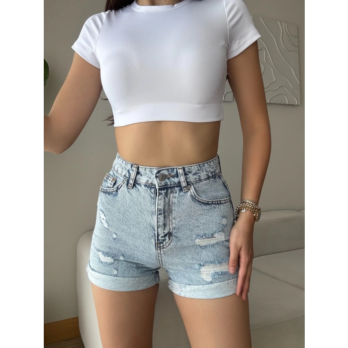 Lazer Kesim Denim Şort