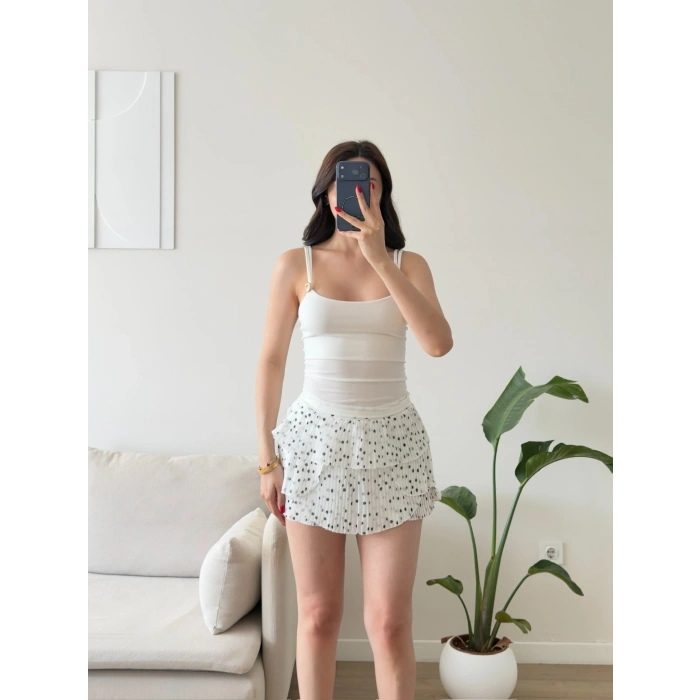 Lina Gold Aksesuar Detaylı Askılı Bluz - BEYAZ