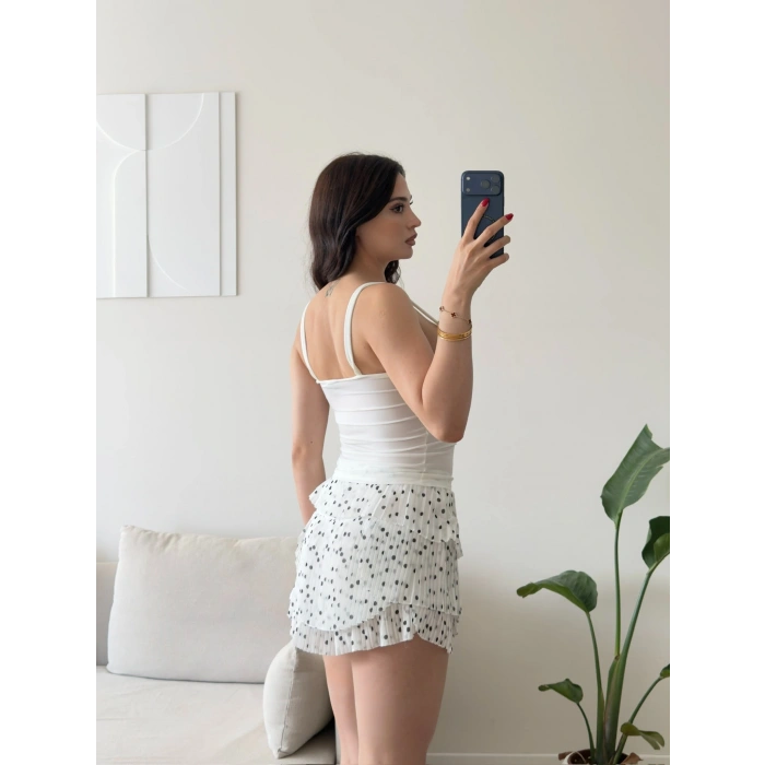 Lina Gold Aksesuar Detaylı Askılı Bluz - BEYAZ