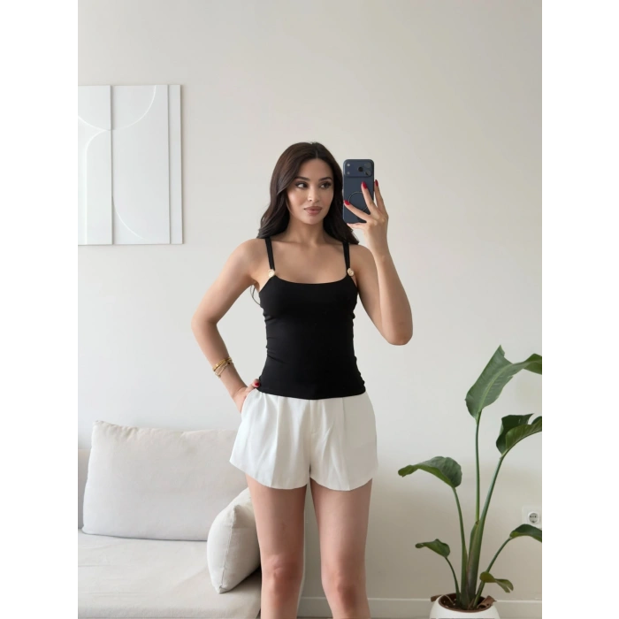 Lina Gold Aksesuar Detaylı Askılı Bluz - SİYAH