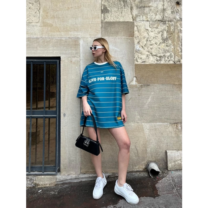 Live For Glory Unisex Oversize T-shirt-MAVİ