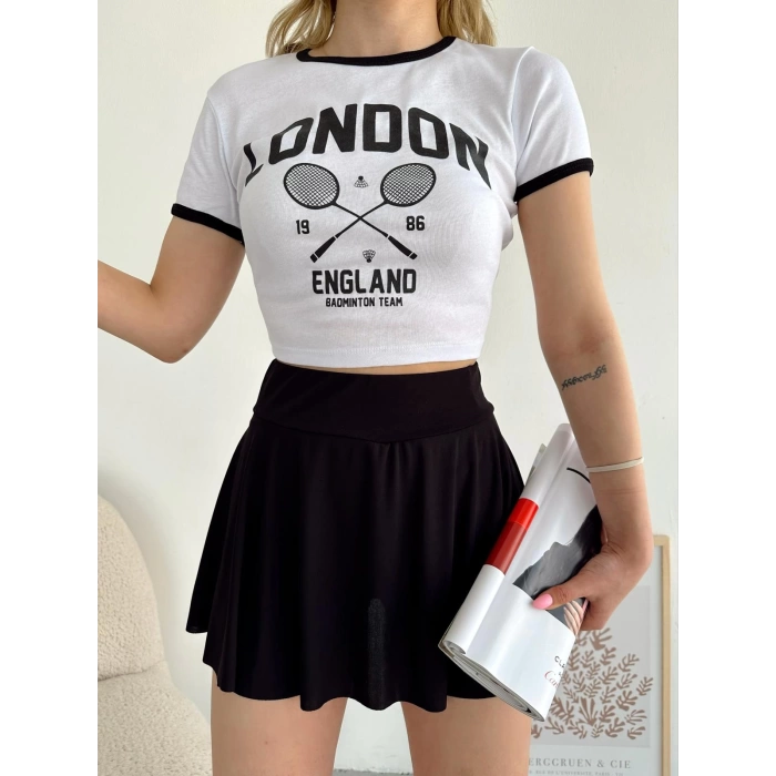 London Crop T-shirt-BEYAZ