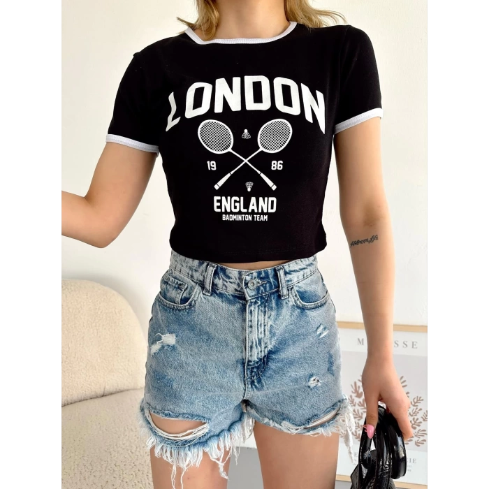 London Crop T-shirt-SİYAH