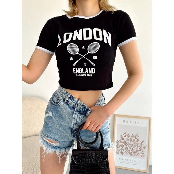 London Crop T-shirt-SİYAH