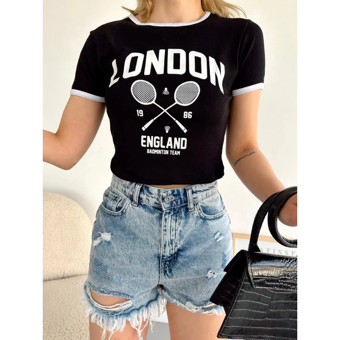 London Crop T-shirt-SİYAH