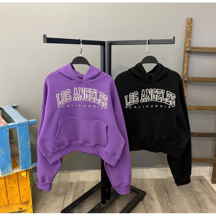 Los Angeles Kanguru Cep Kapüşonlu Sweat-MOR