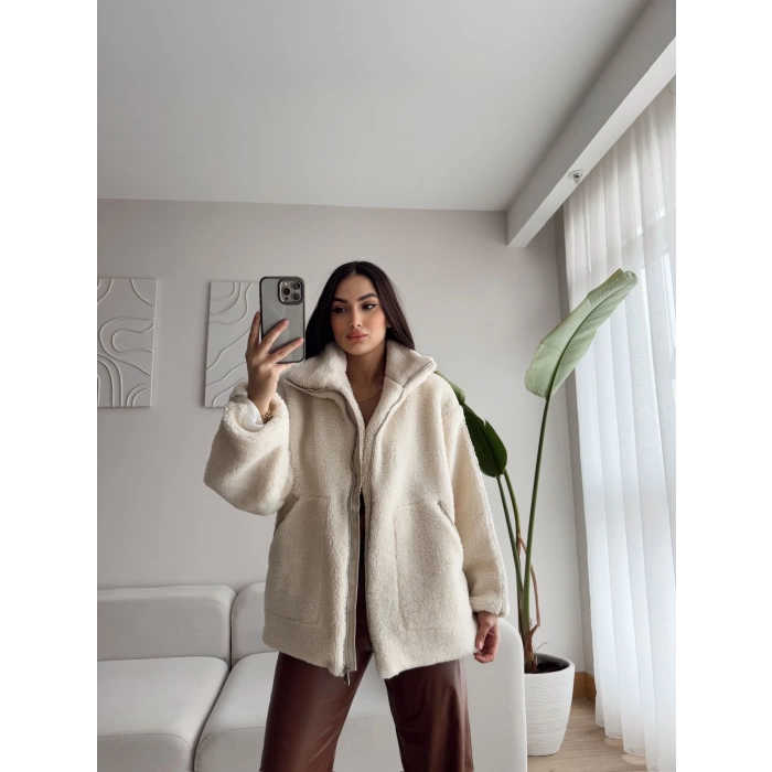 Lux Bear Peluş Astarlı Ceket - BEJ