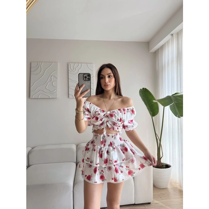 Madonna Crop & Etekli İkili Takım - KIRMIZI