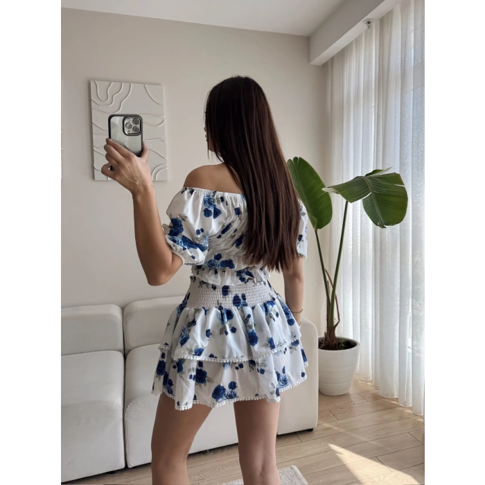 Madonna Crop & Etekli İkili Takım - MAVİ