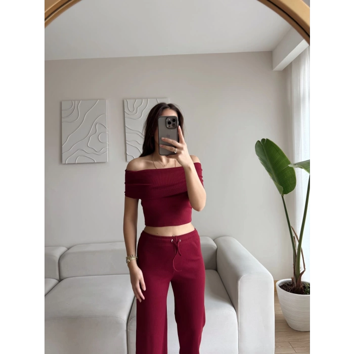 Madonna Crop & Pantolon Takım - BORDO