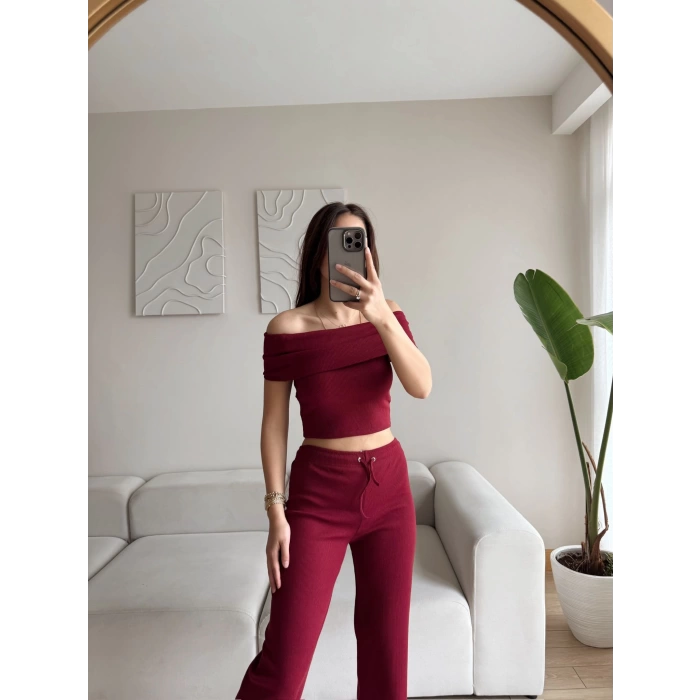 Madonna Crop & Pantolon Takım - BORDO