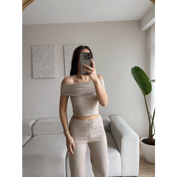Madonna Crop & Pantolon Takım - BEJ