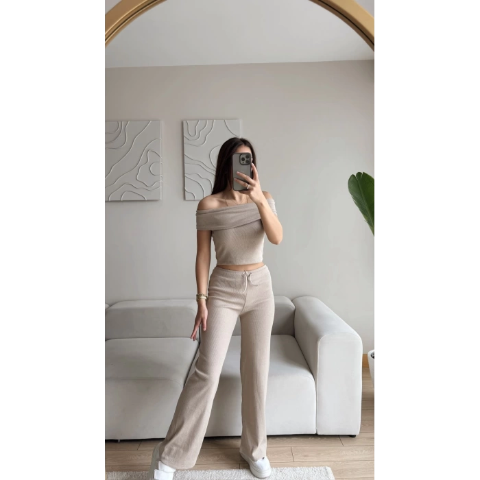 Madonna Crop & Pantolon Takım - BEJ