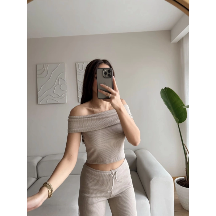 Madonna Crop & Pantolon Takım - BEJ