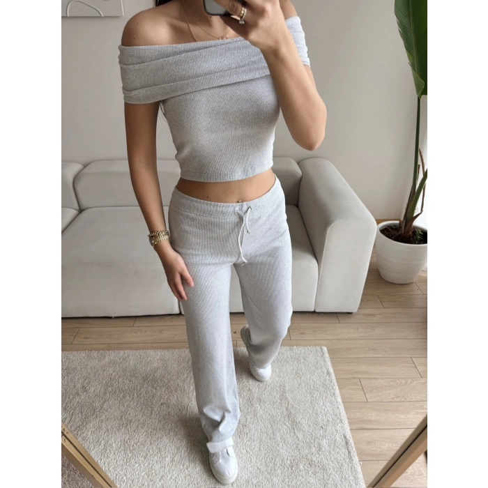 Madonna Crop & Pantolon Takım - GRİ