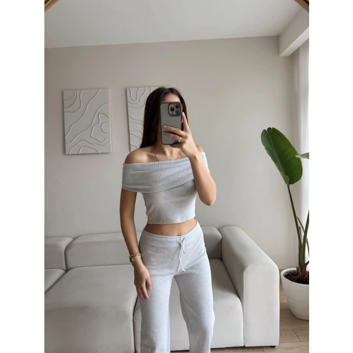 Madonna Crop & Pantolon Takım - GRİ