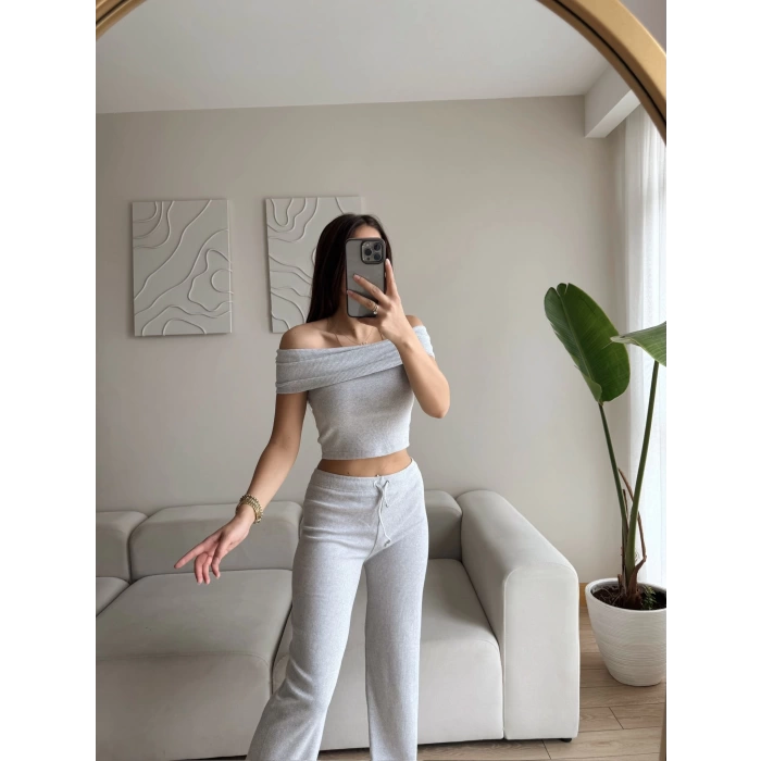Madonna Crop & Pantolon Takım - GRİ