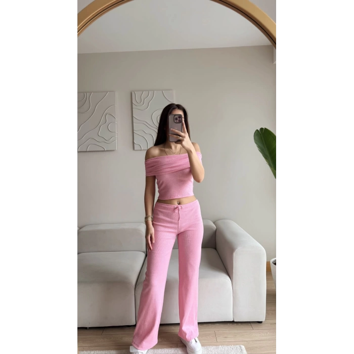Madonna Crop & Pantolon Takım - PUDRA