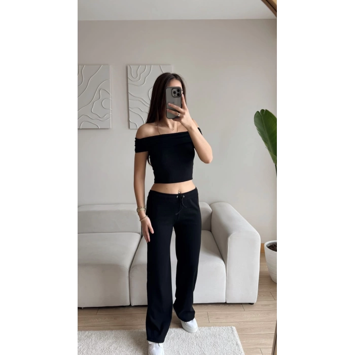 Madonna Crop & Pantolon Takım - SİYAH