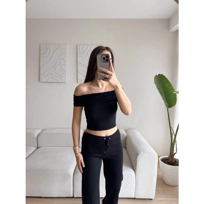 Madonna Crop & Pantolon Takım - SİYAH