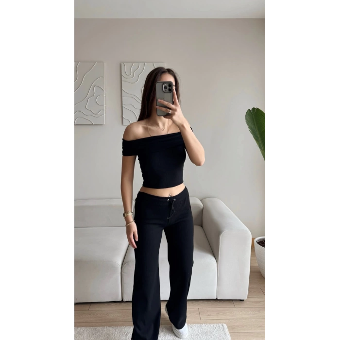 Madonna Crop & Pantolon Takım - SİYAH