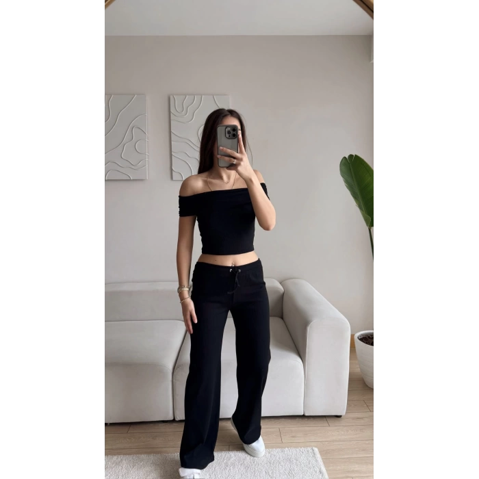 Madonna Crop & Pantolon Takım - SİYAH