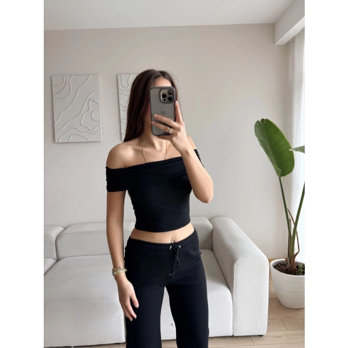 Madonna Crop & Pantolon Takım - SİYAH