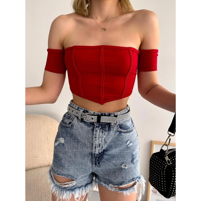 Madonna Yaka Biyeli Crop-KIRMIZI