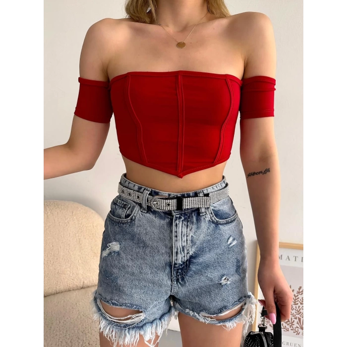Madonna Yaka Biyeli Crop-KIRMIZI