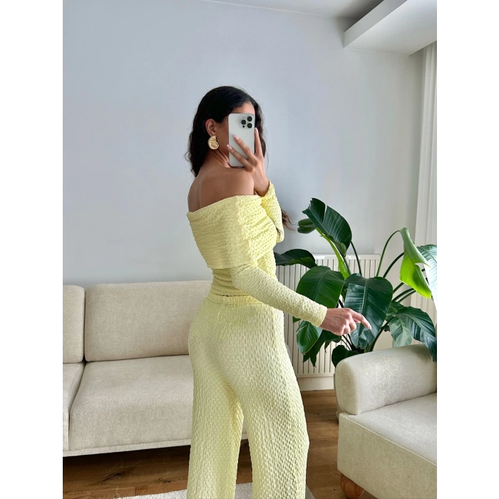 Madonna Yaka Crop & Pantolon Takım - SARI