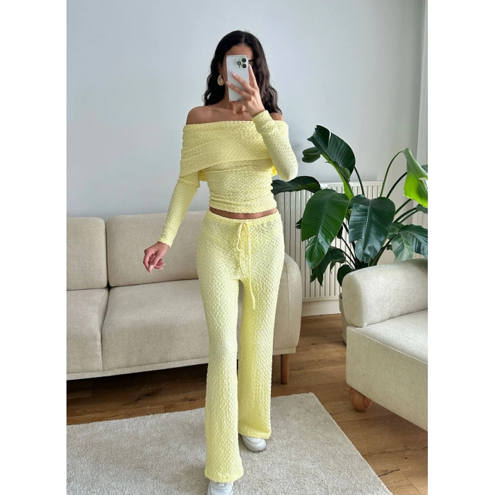 Madonna Yaka Crop & Pantolon Takım - SARI