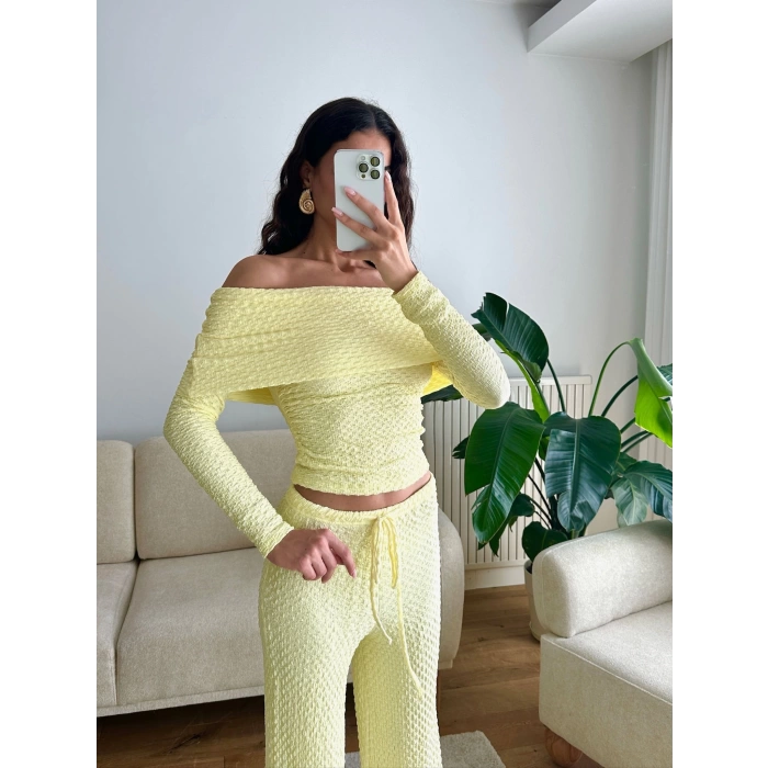 Madonna Yaka Crop & Pantolon Takım - SARI
