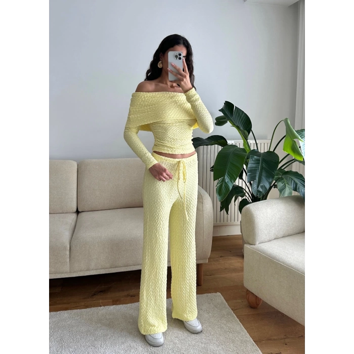 Madonna Yaka Crop & Pantolon Takım - SARI
