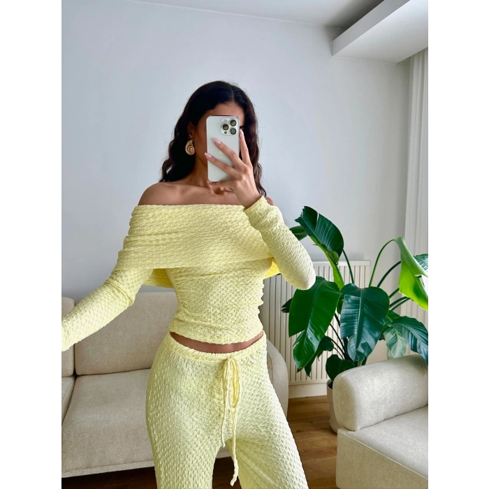 Madonna Yaka Crop & Pantolon Takım - SARI