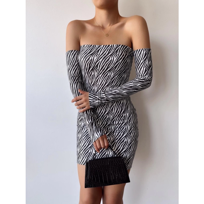 Madonna Yaka Elbise-ZEBRA DESEN