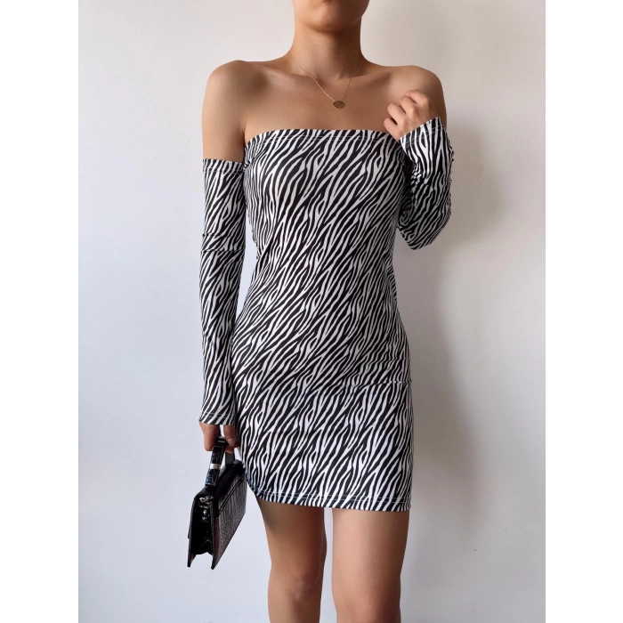 Madonna Yaka Elbise-ZEBRA DESEN