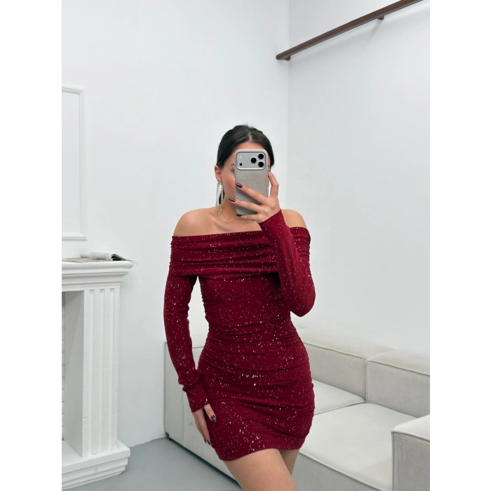 Madonna Yaka Simli Elbise - BORDO