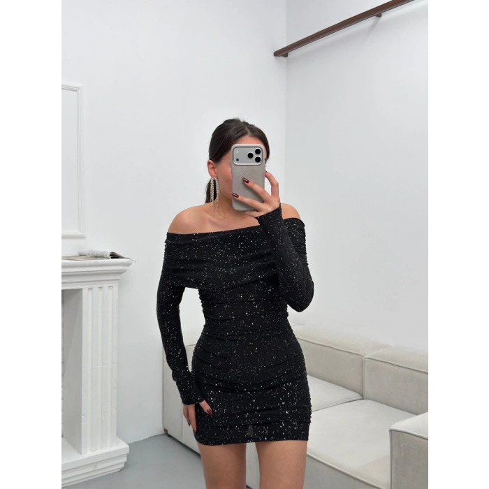 Madonna Yaka Simli Elbise - SİYAH